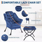 Acekool Ensemble de 2 fauteuils de relaxation avec ottoman – Fauteuil moderne avec pochette latérale, dossier et repose-pieds de soutien