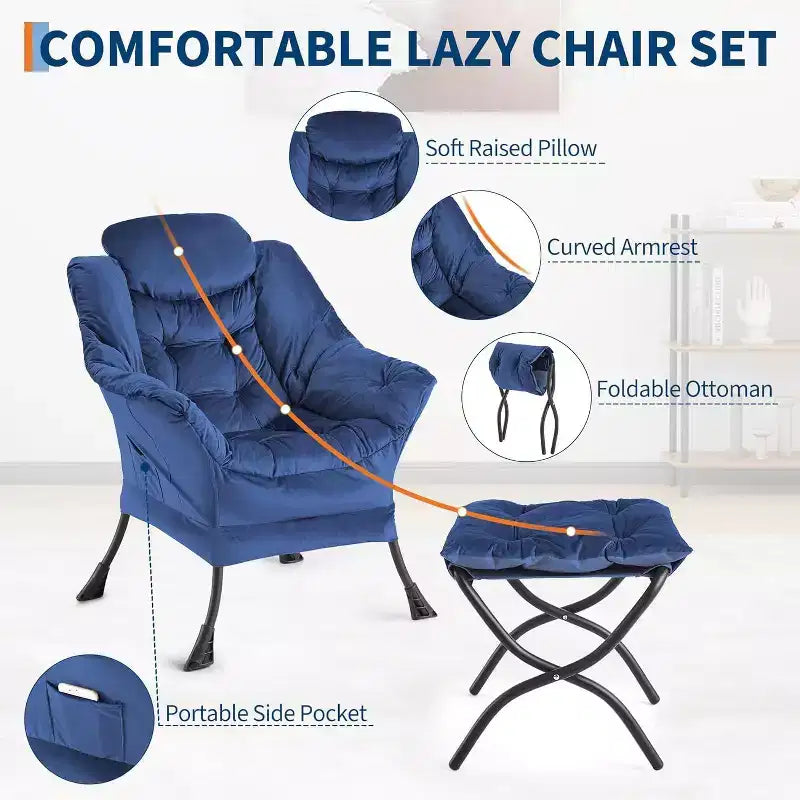Acekool Ensemble de 2 fauteuils de relaxation avec ottoman – Fauteuil moderne avec pochette latérale, dossier et repose-pieds de soutien
