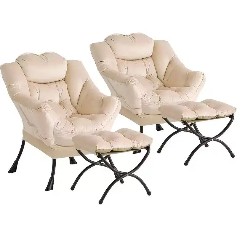Acekool Ensemble de 2 fauteuils de relaxation avec ottoman – Fauteuil moderne avec pochette latérale, dossier et repose-pieds de soutien
