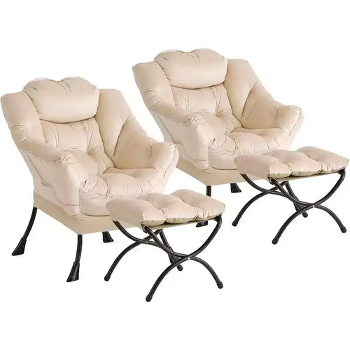 Acekool Ensemble de 2 fauteuils de relaxation avec ottoman – Fauteuil moderne avec pochette latérale, dossier et repose-pieds de soutien