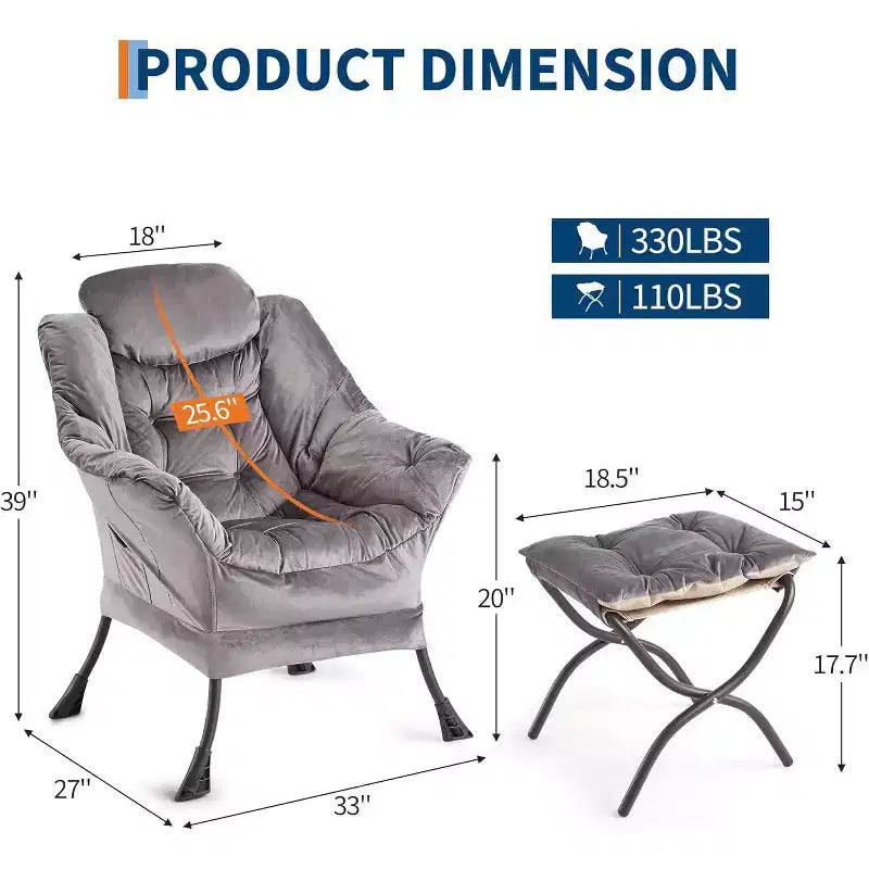 Acekool Ensemble de 2 fauteuils de relaxation avec ottoman – Fauteuil moderne avec pochette latérale, dossier et repose-pieds de soutien