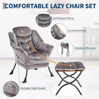Acekool Ensemble de 2 fauteuils de relaxation avec ottoman – Fauteuil moderne avec pochette latérale, dossier et repose-pieds de soutien
