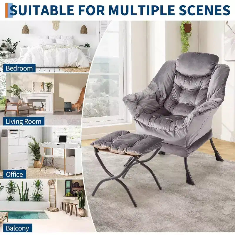Acekool Ensemble de 2 fauteuils de relaxation avec ottoman – Fauteuil moderne avec pochette latérale, dossier et repose-pieds de soutien