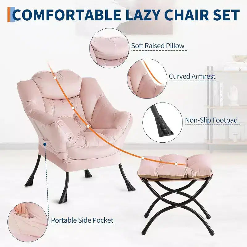 Acekool Ensemble de 2 fauteuils de relaxation avec ottoman – Fauteuil moderne avec pochette latérale, dossier et repose-pieds de soutien