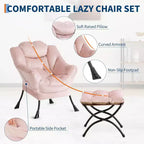 Acekool Ensemble de 2 fauteuils de relaxation avec ottoman – Fauteuil moderne avec pochette latérale, dossier et repose-pieds de soutien