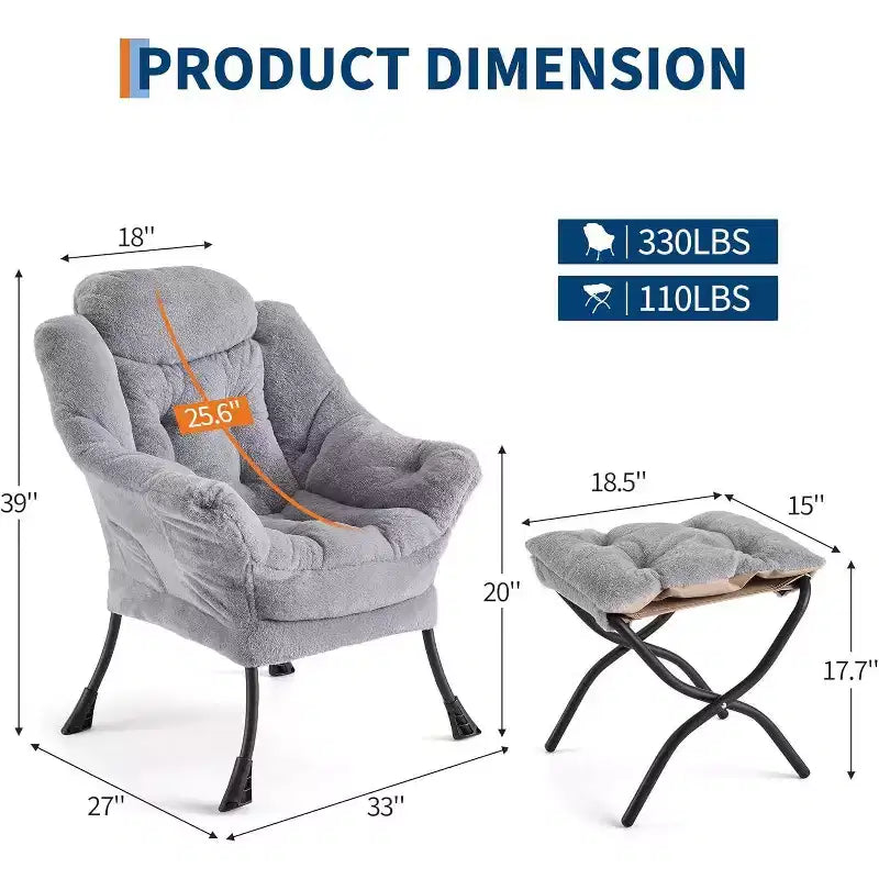 Acekool Ensemble de 2 fauteuils de relaxation avec ottoman – Fauteuil moderne avec pochette latérale, dossier et repose-pieds de soutien