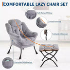 Acekool Ensemble de 2 fauteuils de relaxation avec ottoman – Fauteuil moderne avec pochette latérale, dossier et repose-pieds de soutien