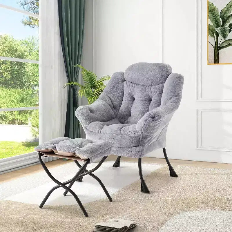 Acekool Ensemble de 2 fauteuils de relaxation avec ottoman – Fauteuil moderne avec pochette latérale, dossier et repose-pieds de soutien