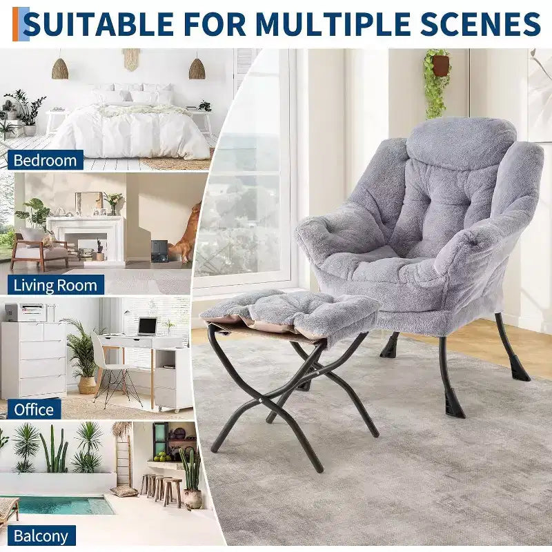 Acekool Ensemble de 2 fauteuils de relaxation avec ottoman – Fauteuil moderne avec pochette latérale, dossier et repose-pieds de soutien