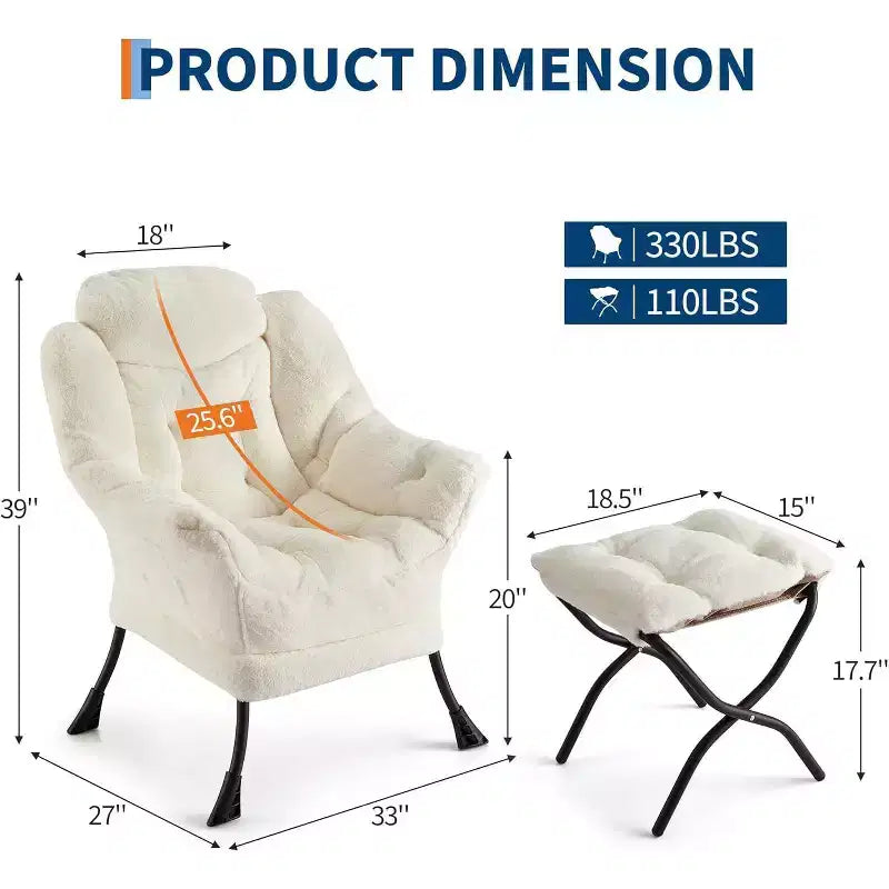 Acekool Ensemble de 2 fauteuils de relaxation avec ottoman – Fauteuil moderne avec pochette latérale, dossier et repose-pieds de soutien
