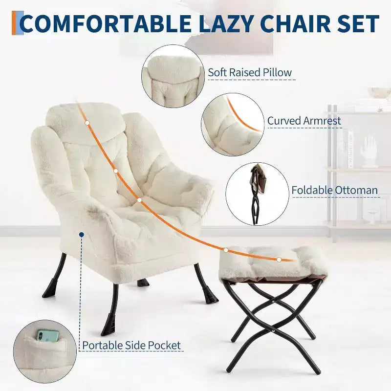 Acekool Ensemble de 2 fauteuils de relaxation avec ottoman – Fauteuil moderne avec pochette latérale, dossier et repose-pieds de soutien