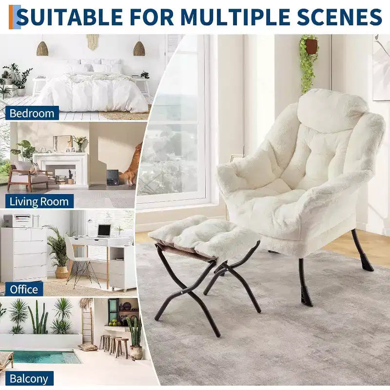 Acekool Ensemble de 2 fauteuils de relaxation avec ottoman – Fauteuil moderne avec pochette latérale, dossier et repose-pieds de soutien