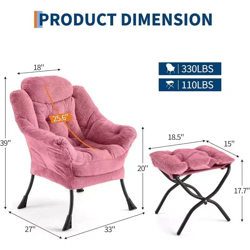 Acekool Ensemble de 2 fauteuils de relaxation avec ottoman – Fauteuil moderne avec pochette latérale, dossier et repose-pieds de soutien