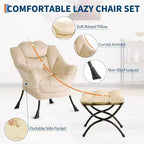 Acekool Ensemble de 2 fauteuils de relaxation avec ottoman – Fauteuil moderne avec pochette latérale, dossier et repose-pieds de soutien
