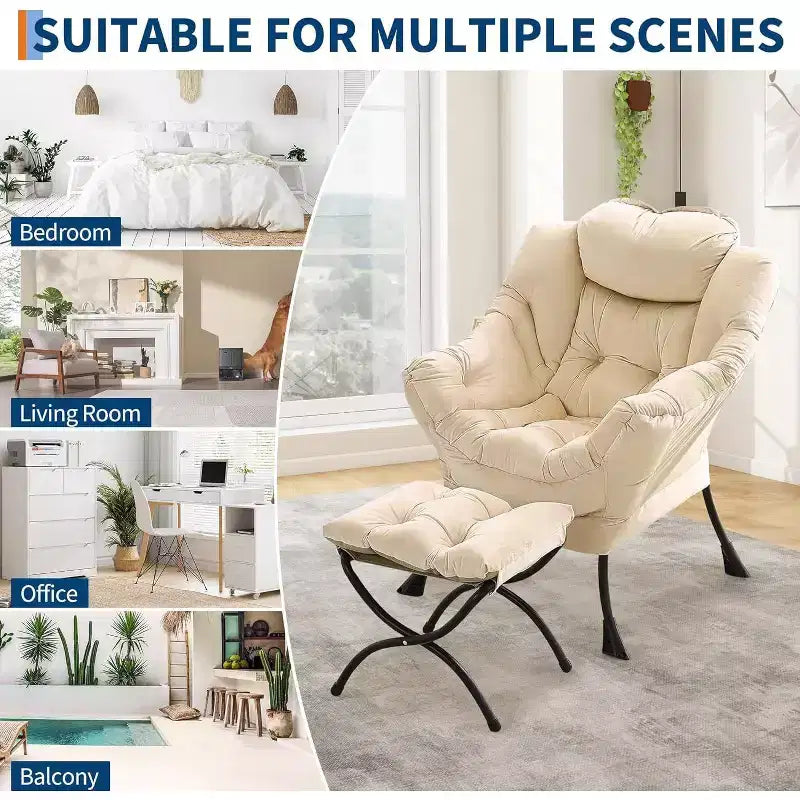 Acekool Ensemble de 2 fauteuils de relaxation avec ottoman – Fauteuil moderne avec pochette latérale, dossier et repose-pieds de soutien
