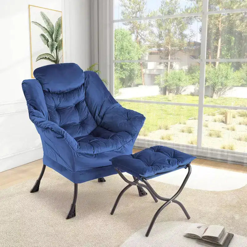 Acekool Ensemble de 2 fauteuils de relaxation avec ottoman – Fauteuil moderne avec pochette latérale, dossier et repose-pieds de soutien