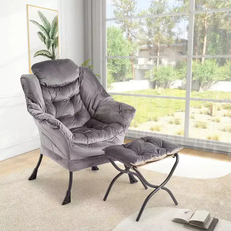 Acekool Ensemble de 2 fauteuils de relaxation avec ottoman – Fauteuil moderne avec pochette latérale, dossier et repose-pieds de soutien
