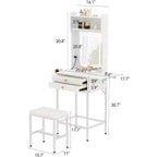 Coiffeuse Acekool Mini avec Miroir Lumineux, Panneau Latéral Pliable, Support pour Sèche-Cheveux, 2 Tiroirs, Table de Maquillage Compacte pour Petits Espaces