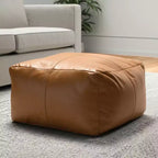 HomeRoots Pouf Ottoman en cuir véritable tan de 22 po