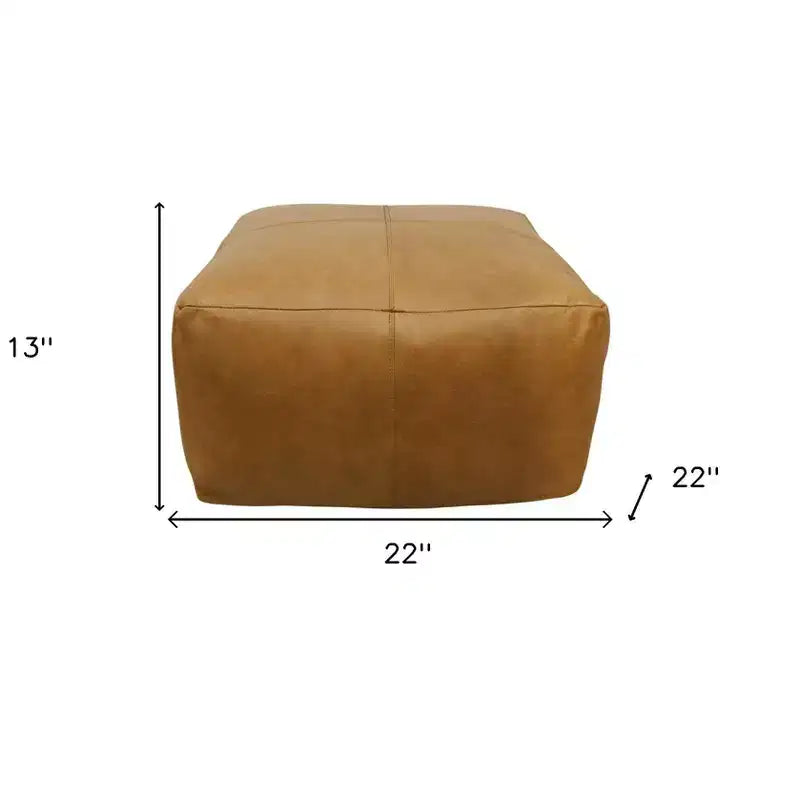HomeRoots Pouf Ottoman en cuir véritable tan de 22 po