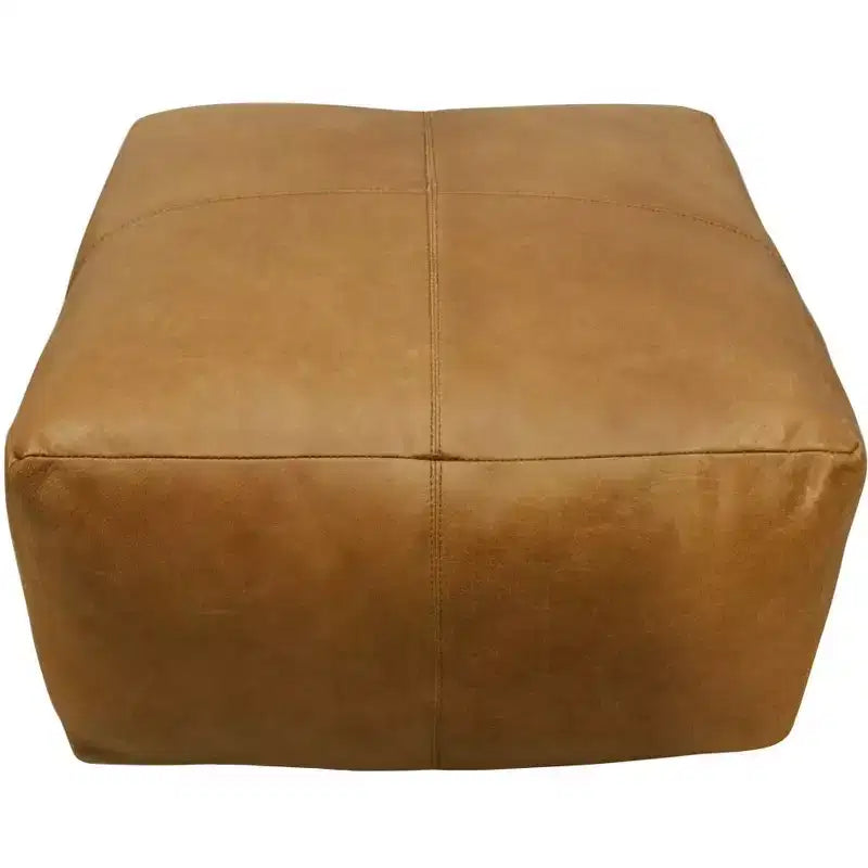 HomeRoots Pouf Ottoman en cuir véritable tan de 22 po