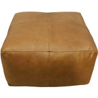 HomeRoots Pouf Ottoman en cuir véritable tan de 22 po