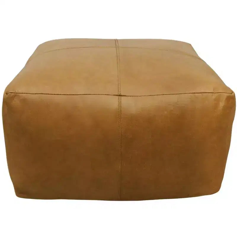 HomeRoots Pouf Ottoman en cuir véritable tan de 22 po