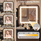 Coiffeuse Acekool avec miroir LED, station de charge, 2 tiroirs, tabouret de rangement, éclairage 3 couleurs, petite table de maquillage, blanc noir