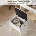 Coiffeuse Acekool avec miroir LED, station de charge, 2 tiroirs, tabouret de rangement, éclairage 3 couleurs, petite table de maquillage, blanc noir