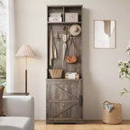 Portemanteau d'entrée Garvee Farmhouse 3-en-1 avec banc de rangement à chaussures et 6 crochets, banc de vestiaire avec rangement et crochets, porte-manteau sur pied pour entrée et chambre