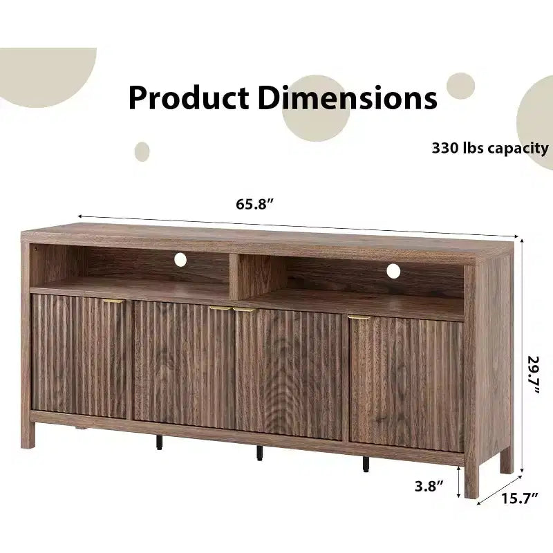 65,8 Buffet de salle à manger/salon avec 4 portes de rangement et finition cannelée