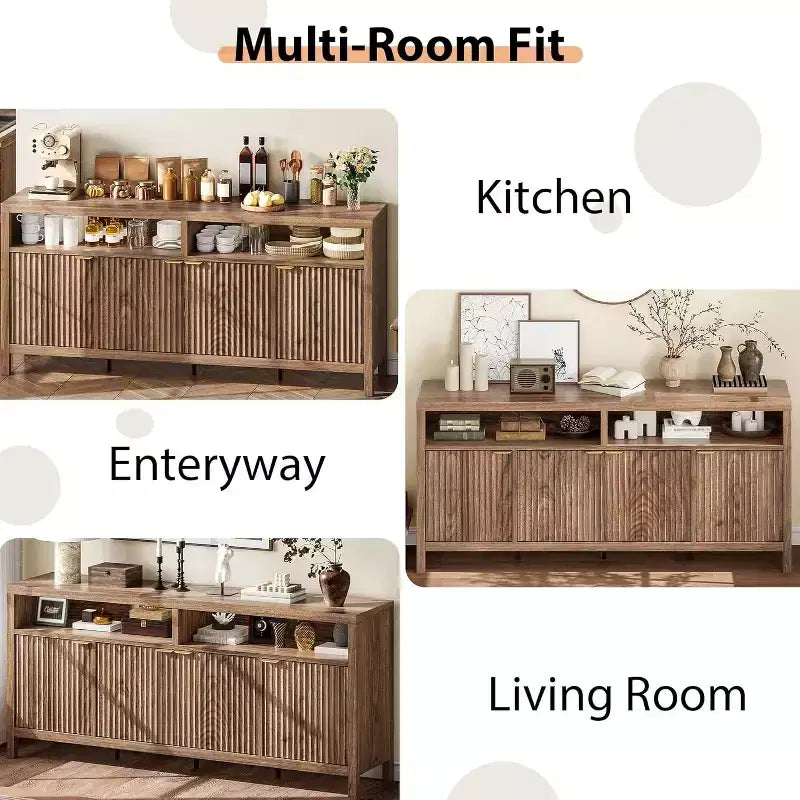 65,8 Buffet de salle à manger/salon avec 4 portes de rangement et finition cannelée