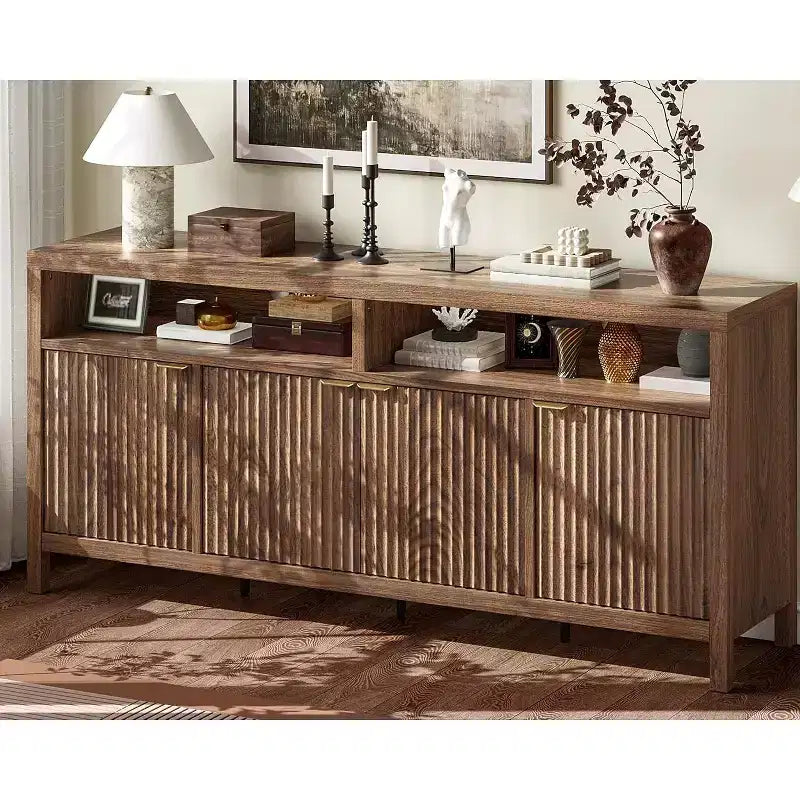 65,8 Buffet de salle à manger/salon avec 4 portes de rangement et finition cannelée
