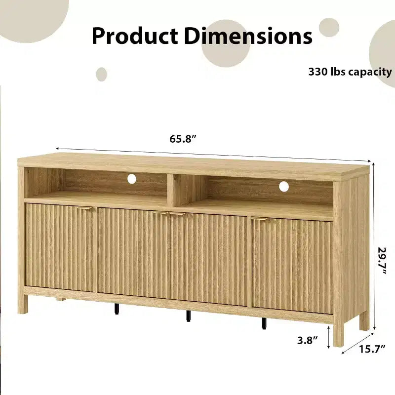 65,8 Buffet de salle à manger/salon avec 4 portes de rangement et finition cannelée