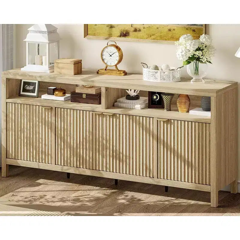 65,8 Buffet de salle à manger/salon avec 4 portes de rangement et finition cannelée