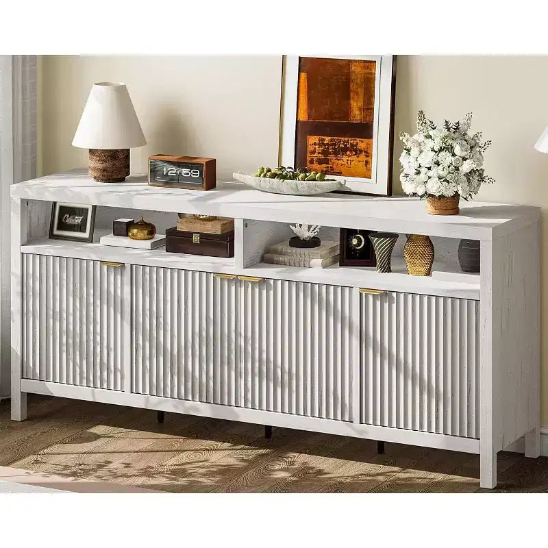 65,8 Buffet de salle à manger/salon avec 4 portes de rangement et finition cannelée