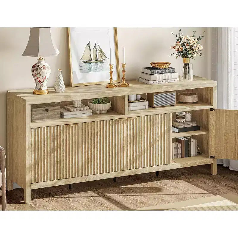 65,8 Buffet de salle à manger/salon avec 4 portes de rangement et finition cannelée