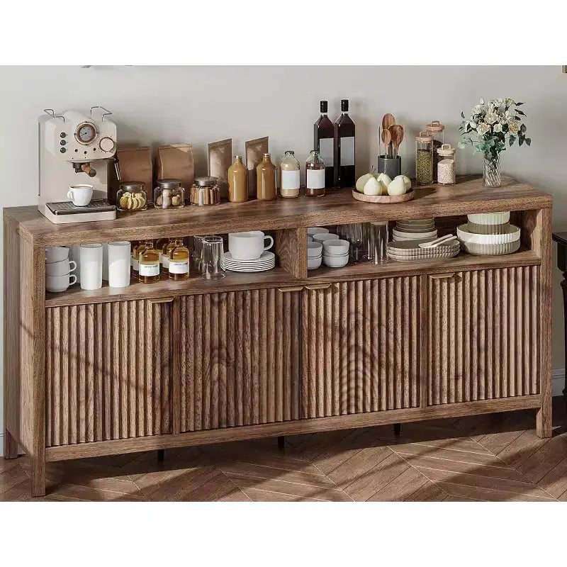 65,8 Buffet de salle à manger/salon avec 4 portes de rangement et finition cannelée