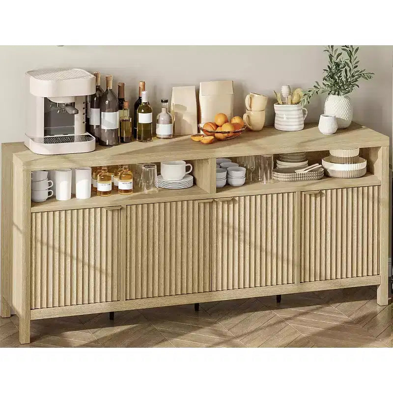 65,8 Buffet de salle à manger/salon avec 4 portes de rangement et finition cannelée