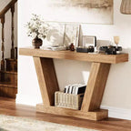Table console, table étroite de style rustique à 2 niveaux derrière le canapé, extra-longue, table d'appoint pour couloir, entrée, salon