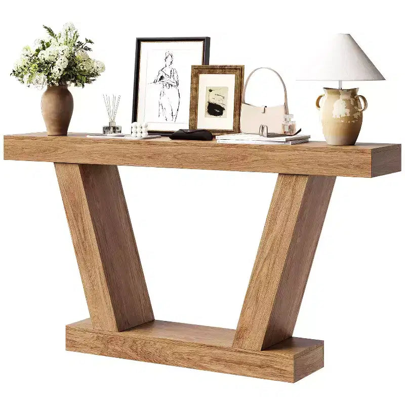 Table console, table étroite de style rustique à 2 niveaux derrière le canapé, extra-longue, table d'appoint pour couloir, entrée, salon