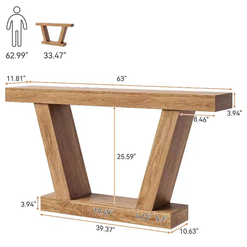 Table console, table étroite de style rustique à 2 niveaux derrière le canapé, extra-longue, table d'appoint pour couloir, entrée, salon