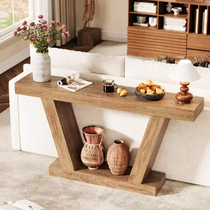 Table console, table étroite de style rustique à 2 niveaux derrière le canapé, extra-longue, table d'appoint pour couloir, entrée, salon