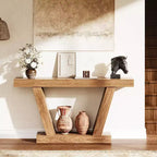 Table console, table étroite de style rustique à 2 niveaux derrière le canapé, extra-longue, table d'appoint pour couloir, entrée, salon