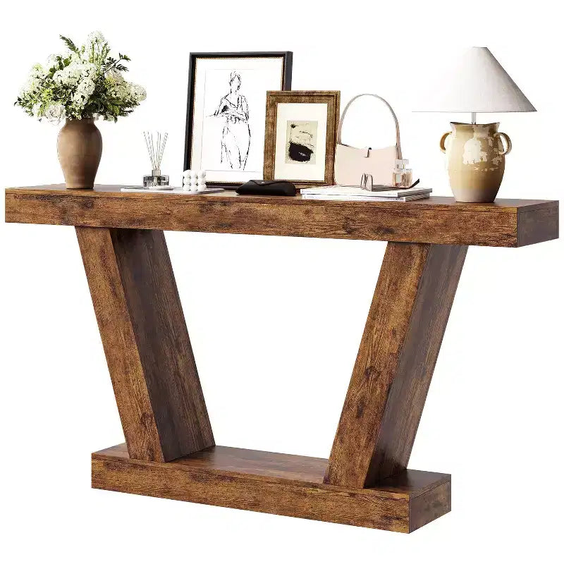 Table console, table étroite de style rustique à 2 niveaux derrière le canapé, extra-longue, table d'appoint pour couloir, entrée, salon