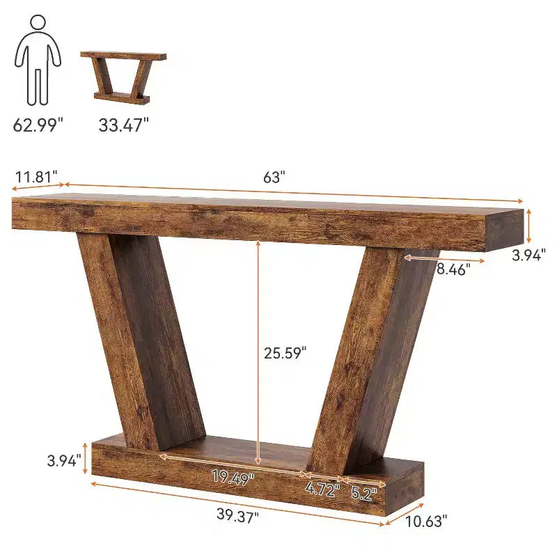 Table console, table étroite de style rustique à 2 niveaux derrière le canapé, extra-longue, table d'appoint pour couloir, entrée, salon