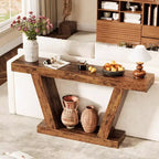 Table console, table étroite de style rustique à 2 niveaux derrière le canapé, extra-longue, table d'appoint pour couloir, entrée, salon