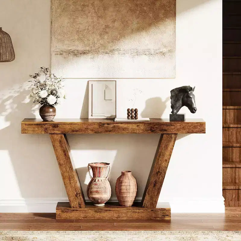 Table console, table étroite de style rustique à 2 niveaux derrière le canapé, extra-longue, table d'appoint pour couloir, entrée, salon