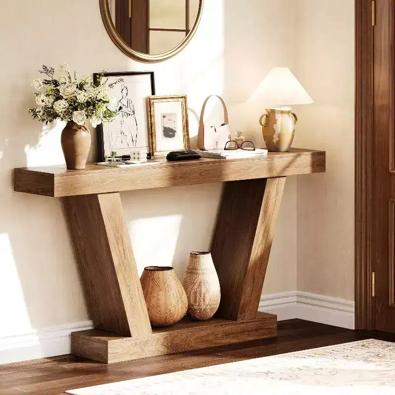 Table console, table étroite de style rustique à 2 niveaux derrière le canapé, extra-longue, table d'appoint pour couloir, entrée, salon