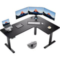 HUANUO 63 Dual Motor L-Shaped Standing Desk, Electric Height Adjustable, Built-in Power Outlets, Sit-Stand Desk, Black